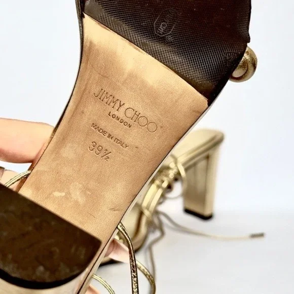 JIMMY‎ CHOO GOLD LEATHER DIOSA 85 SANDAL Size EU39.5 US 8.5 - Picture 6 of 8
